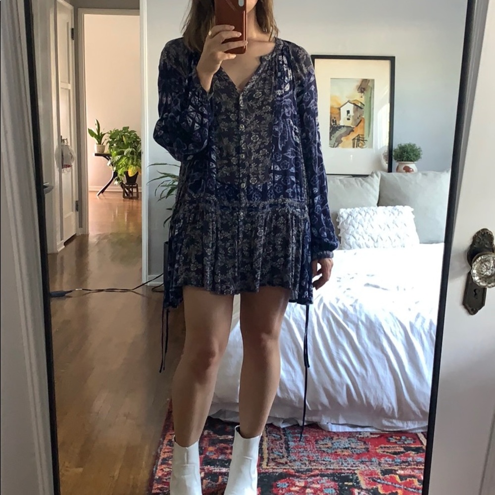 Free People Floral Blue Tunic